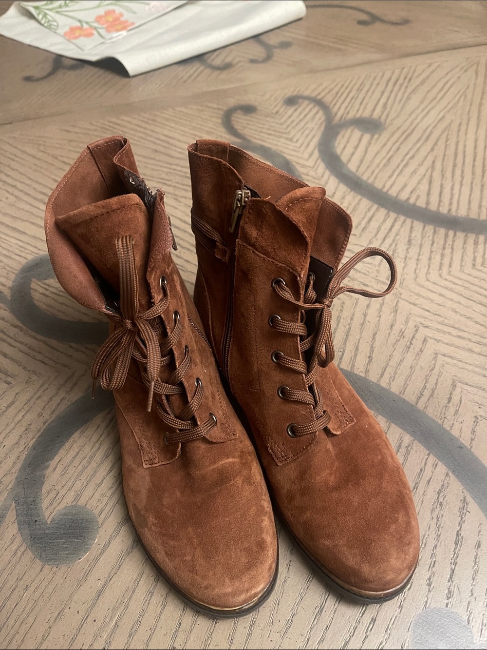 Rust Suede Lace-Up Ankle Boots